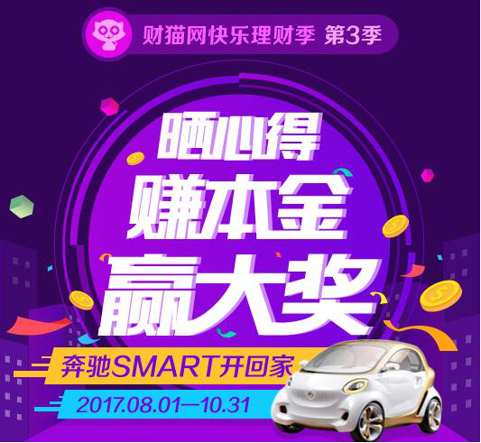 財貓網(wǎng)快樂理財季第三季燃情歸來 究極大獎奔馳smart開回家