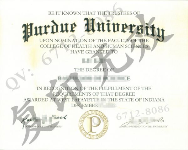 來自美國普渡大學(Purdue University)畢業(yè)證樣本